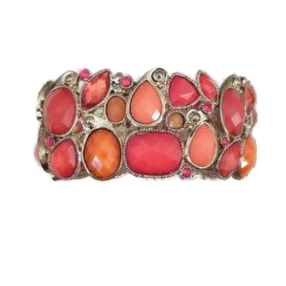 Red and Orange Jeweled Elastic Bracelet - Picture 4 of 4